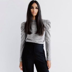 Zara Heather Grey Pearled Puff Sleeve Top